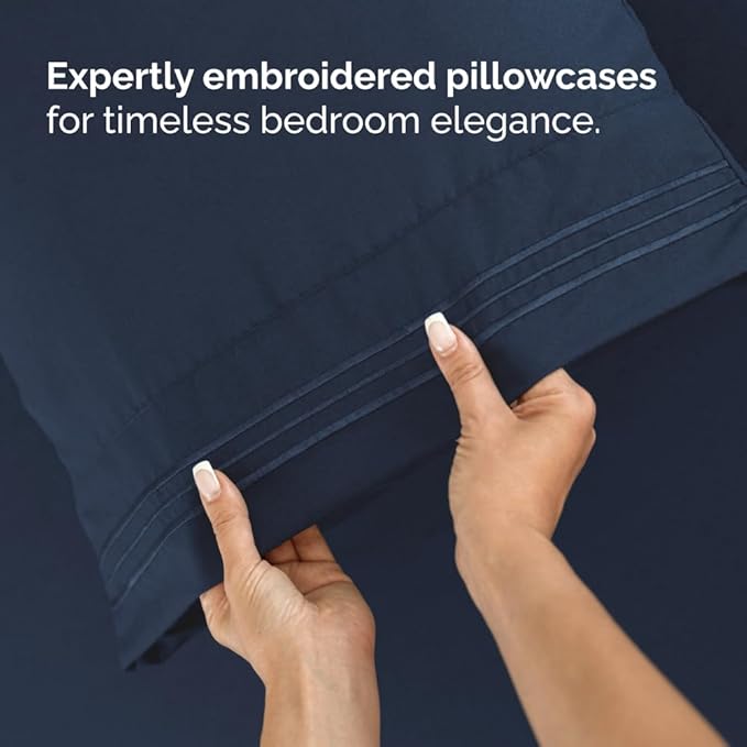 Split Head King Sheets Set - Top Split King Sheets for Adjustable Beds, Easy-Fit Split Head King Mattress - Flex Split Top King Sheets, Easy-Fit, Breathable, Deep Pocket Split King Sheets - Navy Blue