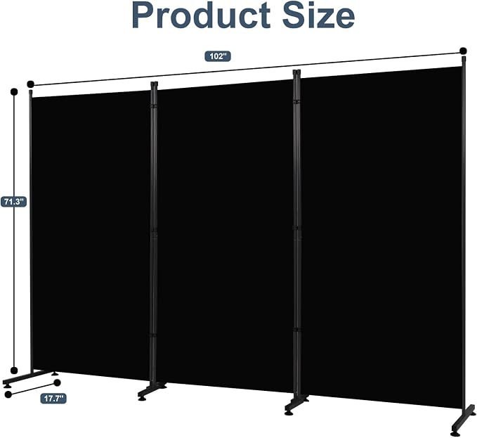 3 Panel Folding Room Divider, Privacy Screen Freestanding Space Separator | 6ft - Image 6