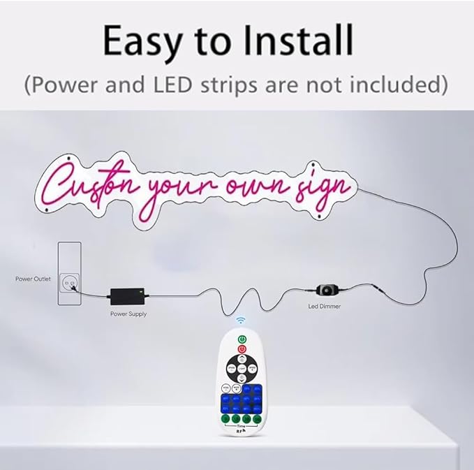 RF Single-Color LED Dimmer Light Controller, Replacement Remote for Neon Signs, Knob LED Strip Dimmer - 23-Key Dimmer with Timer, 12V Compatible Wireless Remote Controller, Custom Neon Remote Control