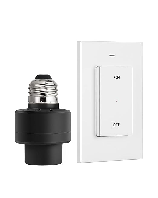 DEWENWILS Remote Control Light Socket, Wireless Light Switch for Pull Chain Light Lamp Fixtures, 100FT Range, No Wiring Needed, ETL Listed(1 Wall Mounted Controller+1 Bulb Base, Shorter Version)