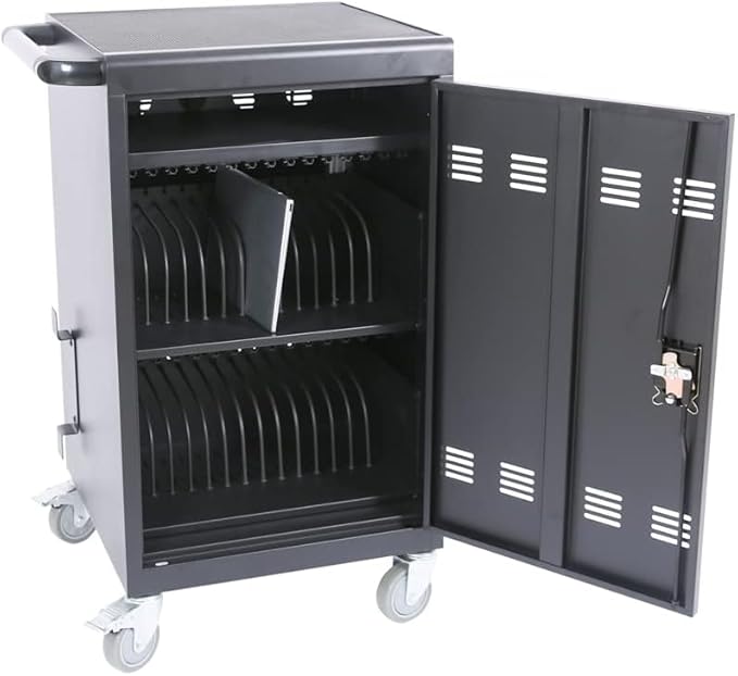 TIOPLY Laptop Charging Cart, 32 Device Tablet Storage Carts for iPad Up to 16.3" Screen Size, Mobile Charging Station for Classroom, with Cord Organizer, Front and Back Access Locking Cabinet Black