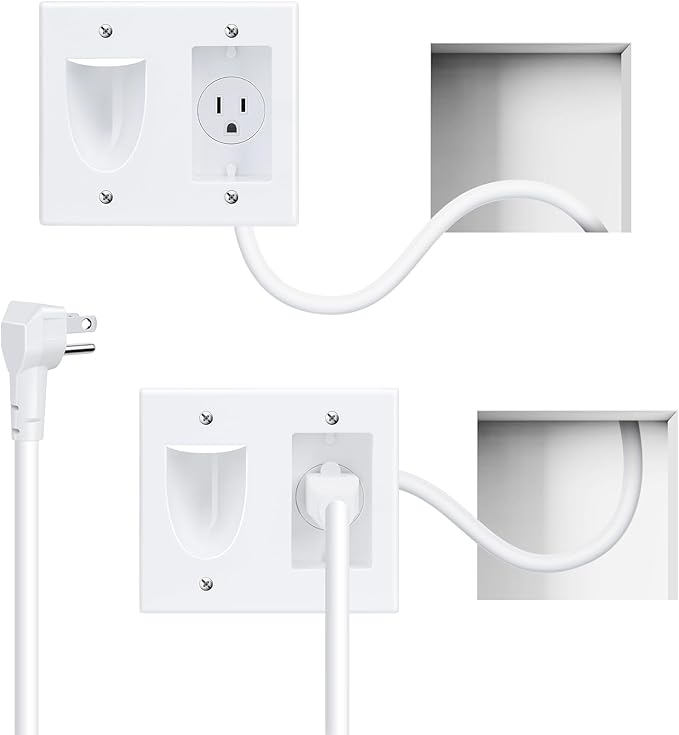 HAPYTHDA in Wall Cable Management Kit,TV Cord Hider for Wall Mounted TV with Triple Outlet,6.5FT Power Cable and 6.2FT Extension Cable,20A TV Wire Hider for Wall