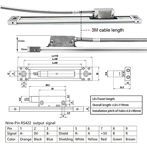 Baykunl 3 Axis DRO Digital Readout for Metal Milling Machine Lathe Machine Tool 470mm+970mm+270mm Magnetic Scale 5um IP67 Sealing Protection 18" x 38" x 10 "