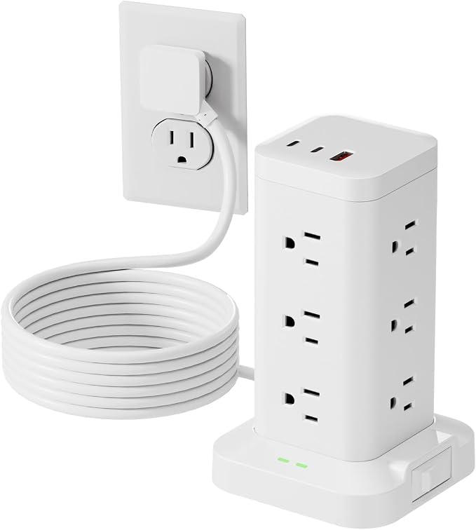 Power Strip Tower with Surge Protector 1800J, Fast Charging Tower PD20W USB-C by Tagzilo