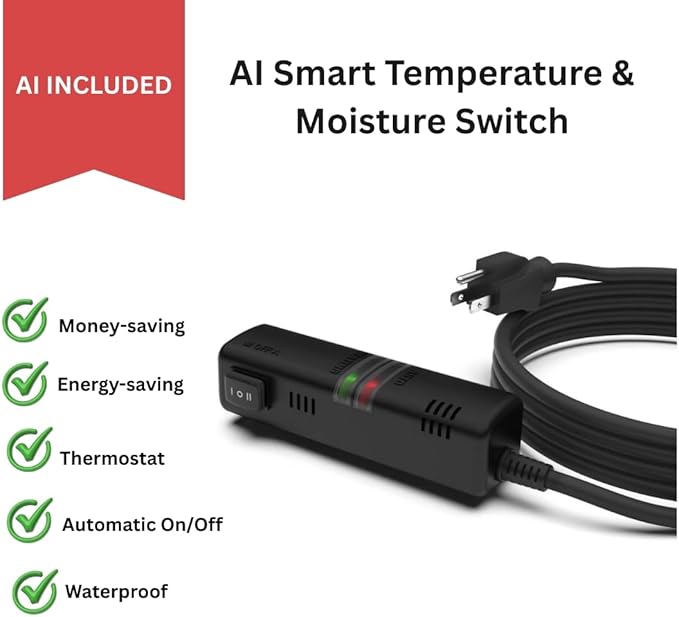 AI Smart Temperature & Moisture Switch, Roof Heat Cable Controller for Roof & Gutter De-Icing, Energy-Saving Thermostat,Waterproof Outdoor Use,Automatic On/Off Below 37°F (3°C)-Above 44°F (7°C),120V
