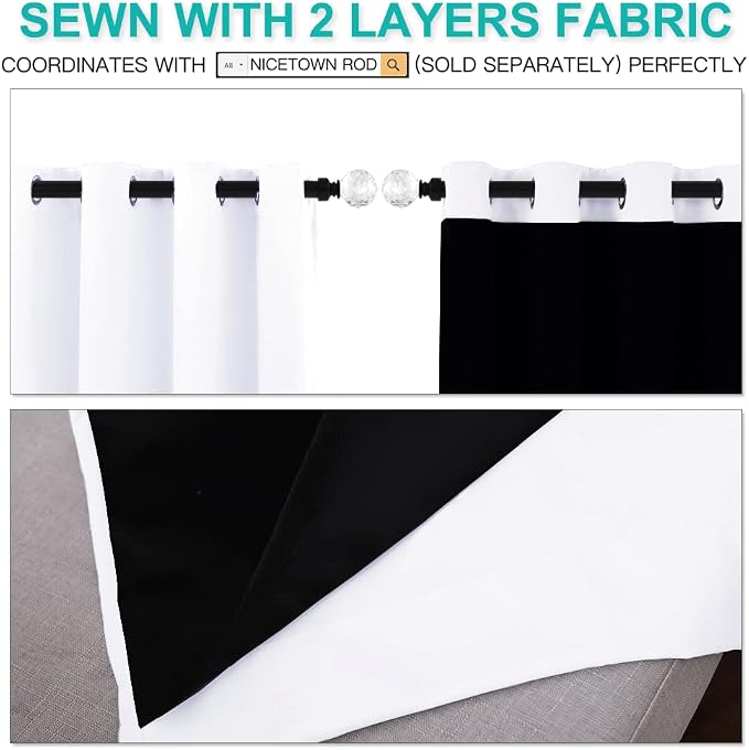 NICETOWN Pure White 100% Blackout Lined Curtains, 2 Thick Layers Completely - Image 5