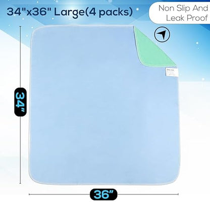 Simpli-Magic Washable Underpads, 34x 36" (Pack of 4) - Heavy Absorbency Reusable Bedwetting Incontinence Pads for Kids,Adults,Elderly,andPets - Waterproof Protective Pad for Bed,Couch,Sofa,Floor