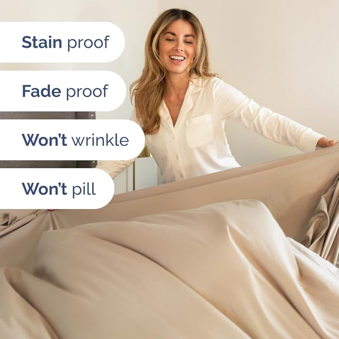 Split Head King Sheet Set – 4 Piece Flex Split Top King Sheets for Adjustable Beds - Fits 14” to 16" Mattress w/ Deep Pockets - Ultra-Soft, Breathable & Cooling - Luxury Bedding & Wrinkle Free - Cream