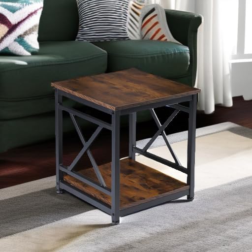 KSWIN Industrial End Table, X-Design Metal Frame, Rustic Brown Nightstand - Image 5