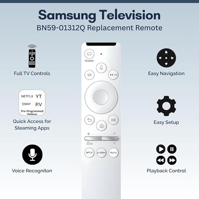 2 Pack BN59-01312Q Samsung TV Remote Control Replacement for Smart TV - Easy Setup, Universal Remote, Streaming Shortcuts - Works with Samsung QLED, Frame, UHD, 4K, & LED Smart TVs