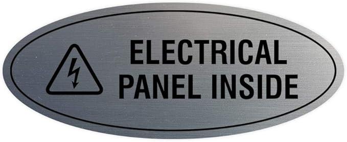 Signs ByLITA Oval Electrical Panel Inside Sign (Brushed Silver) - Small 2 Pack