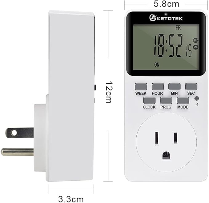 Digital Plug-in Timer Outlet Socket 20 on/Off Programmable Timer Switch 24 Hours 7 Days Programs and Countdown Energy Saving Timing Plug Socket (15A 1725W 115VAC)