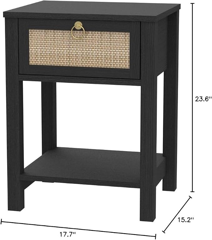 SICOTAS Rattan Nightstand with Storage Shelf, Boho Bedside Table End Table | - Image 2