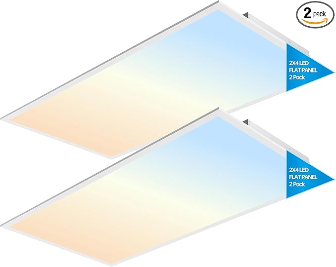 2x4 FT LED Light Flat Panel, 5 CCT 3K | 3.5K | 4K | 5K | 6.5K, 40-72W, Dimmable Recessed Drop Ceiling Lights, 3750/5000/6250/7500/9000 Lumens, Lay in Fixture for Office, 120-277V, UL DLC(2 Pack)