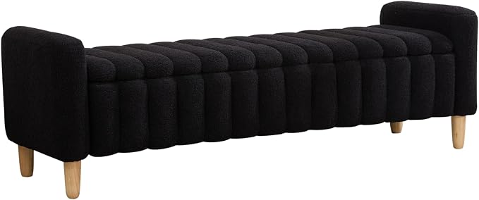 63.4" Cute Teddy Fabric Ribbed King Size End of Bed Bench. | Entryway Ottoman - Image 7
