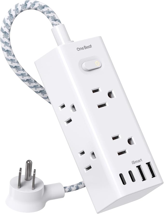 One Beat Power Strip Surge Protector, 1Ft Short Extension Cord Flat Plug | 6 by OneBeat