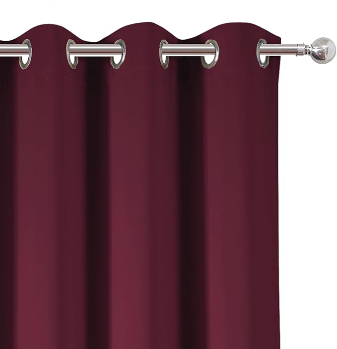 Blackout Curtains 52 x 90 Inch Long Burgundy Red Curtains Set of 2 Panels Room - Image 6