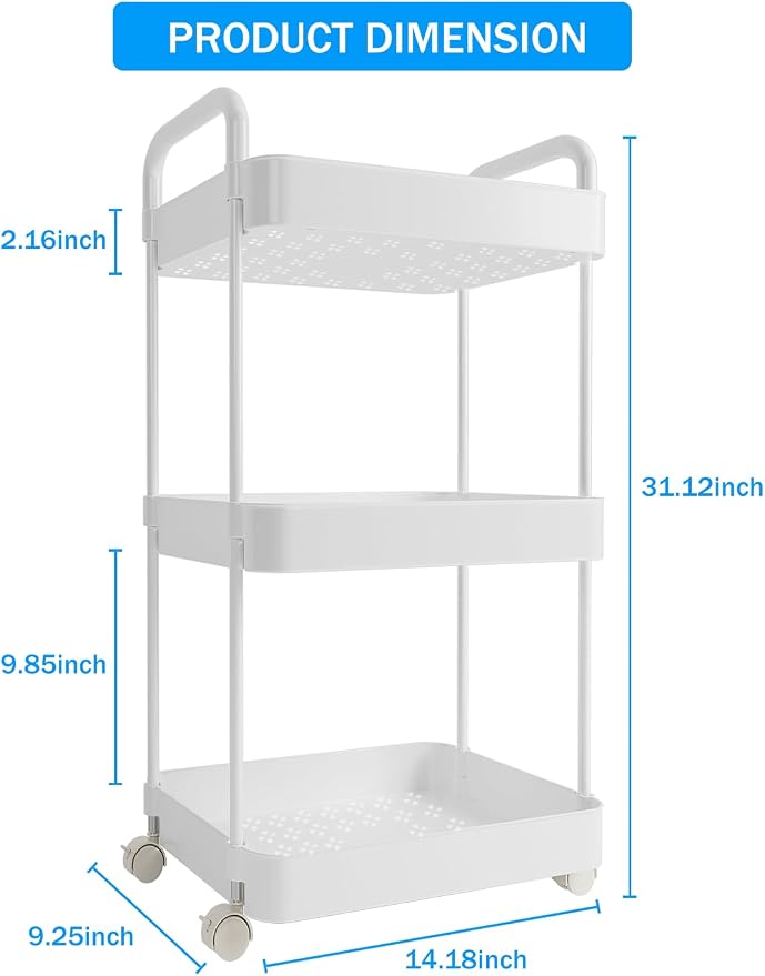 Volnamal Diaper Caddy Cart, 3-Tier Plastic Rolling Cart - Image 7