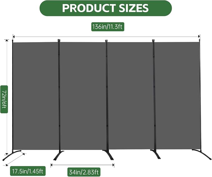 4 Panel Folding Room Divider, Sturdy Frame Freestanding Wall Divider | - Image 5