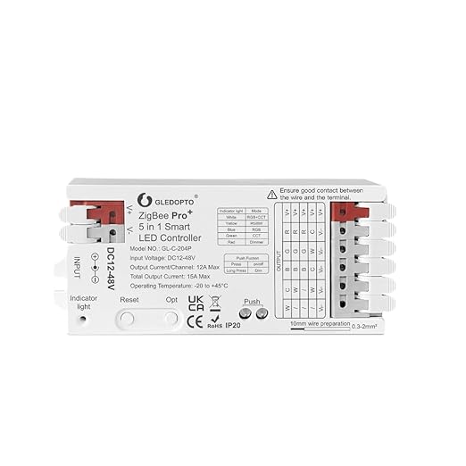 GLEDOPTO ZigBee3.0 LED Controller Pro Smart Home 5 in 1 RGBCCT RGBW RGB CCT WWCW Dimmer DC 12-48V 15A Max PWM Dimming Analog LED Strip Light Work with Hub Bridge Alexa Conbee etc (Hub Required)