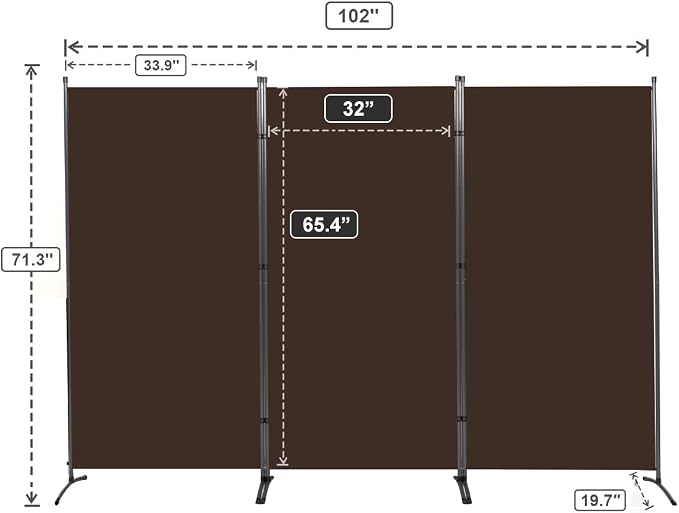 3 Panel Folding Room Divider, Sturdy Frame Freestanding Wall Divider | - Image 6
