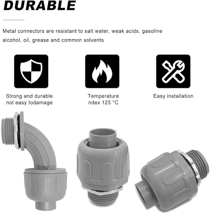 Wocloer 1/2 inch Liquid Tight Connector PVC Flexible Conduit Connector UL Listed Liquid Tight Conduit Fittings 10 Pack (5 pcs 180D/5 pcs 90D)