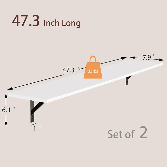 Long Wall Shelves, 47.3Inch Wooden Floating Shelves - Image 3