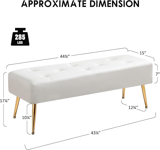 Modern PU Leather Benches, Upholstered Tufted Leather Bedroom Ottoman 44" - Image 2