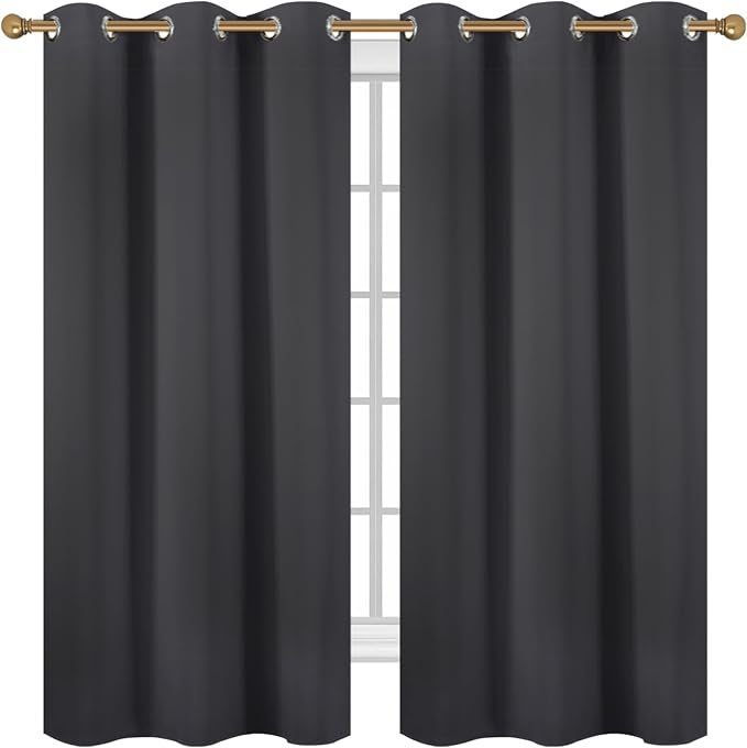 Diraysid Charcoal Grey Grommet Blackout Curtains - Image 2