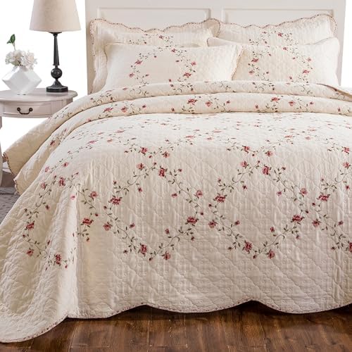 Quilt Set Floral Leaves 3D Embroidery Pattern 2 PCS Cotton Reversible Quilted - Image 7