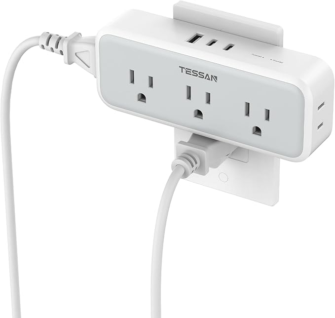 Multi Plug Outlet Extender, Wall Charger, TESSAN Multiple Plug Surge Protector, 5 Outlets and 3 USB (2 USB C), Electrical Power Expander with Surge Protector Spaced for Home Office Dorm Room