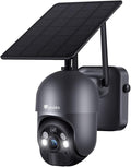 Ctronics 3MP Solar Security Camera Wireless Outdoor WiFi, PTZ Surveillacne Camera Battery-Powered for Home Security, 360° View, LED Light Color Night Vision, PIR Human Detection, 2-Way Audio (Grey)