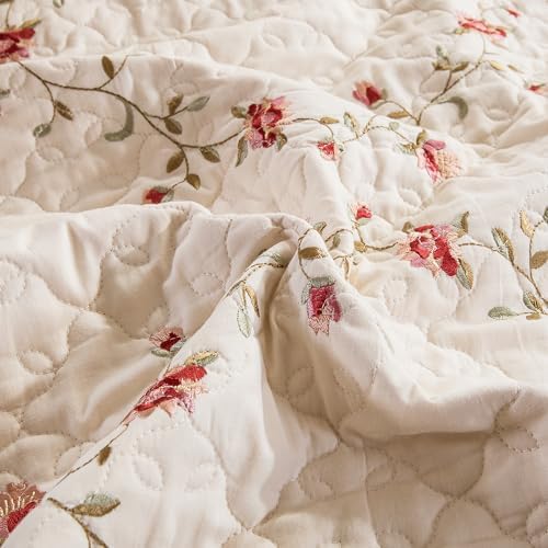 Quilt Set Floral Leaves 3D Embroidery Pattern 2 PCS Cotton Reversible Quilted - Image 4