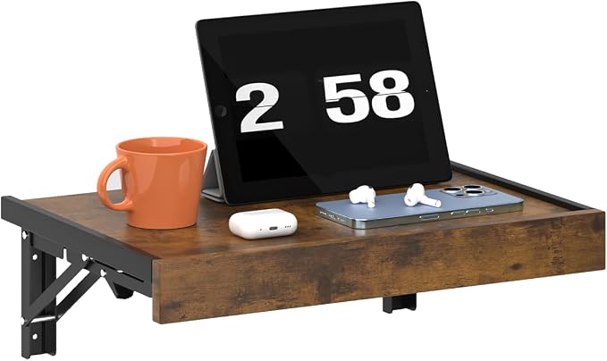 TEAMIX Wall Mounted Bedside Shelf, Wood Floating Nightstand, Folding Bedside by TEAMIX