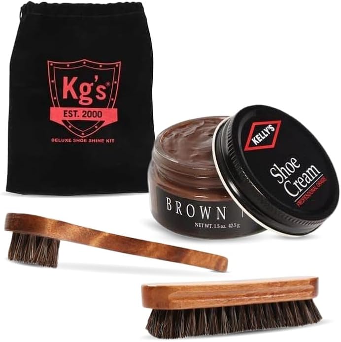 Kg's Shoe Shine Kit Includes Polish, Horsehair Brush, Applicator, and Storage Bag