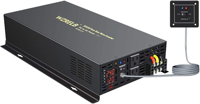 WZRELB 5000W 24VDC 120VAC Pure Sine Wave Power Inverter, 2 AC Outlets, Wired Remote Control, RV (RBP-500024WR)