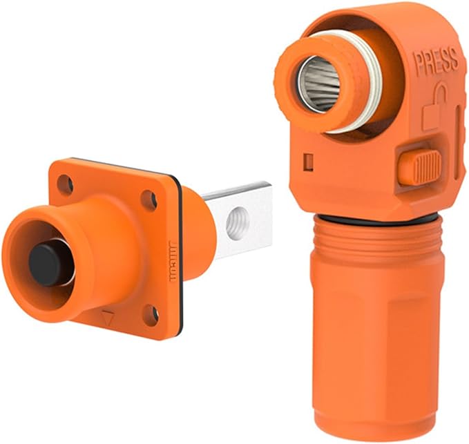 1 Set Battery Energy Storage Connector, 120A 25mm² High Current Connectors Quick Plug Terminal Orange Right Angle Plug and Socket IP67 Waterproof Power Adapter (120A, Orange)