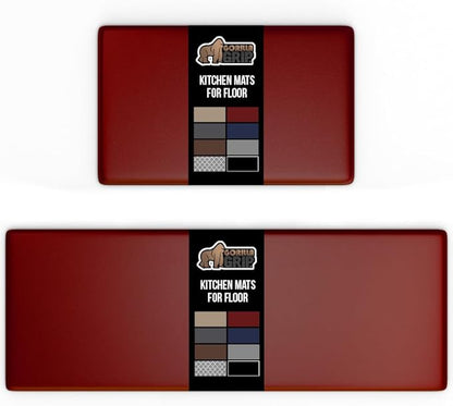 GORILLA GRIP 2 Pack Comfortable Cushioned Kitchen Mats for Floor, 17x24 + 17x48, Waterproof and Stain Resistant, 1/2 Inch Thick Soft Ergonomic Standing Desk Anti Fatigue Mat, Foam Supports Feet, Red