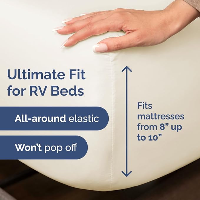 RV Short Queen Sheet Set 60 X 75 - 4 Piece RV Short Queen Bed Sheets - Soft, Breathable & Cooling - Designed for Bunks, Trailers & Campers - Fits 8” to 12" Mattress - Hotel Luxury Bedding - Off White