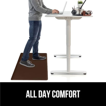 GORILLA GRIP 2 Pack Comfortable Cushioned Kitchen Mats for Floor, 17x24 + 17x48, Waterproof and Stain Resistant, 1/2 Inch Thick Soft Ergonomic Standing Desk Anti Fatigue Mat, Foam Supports Feet, Brown