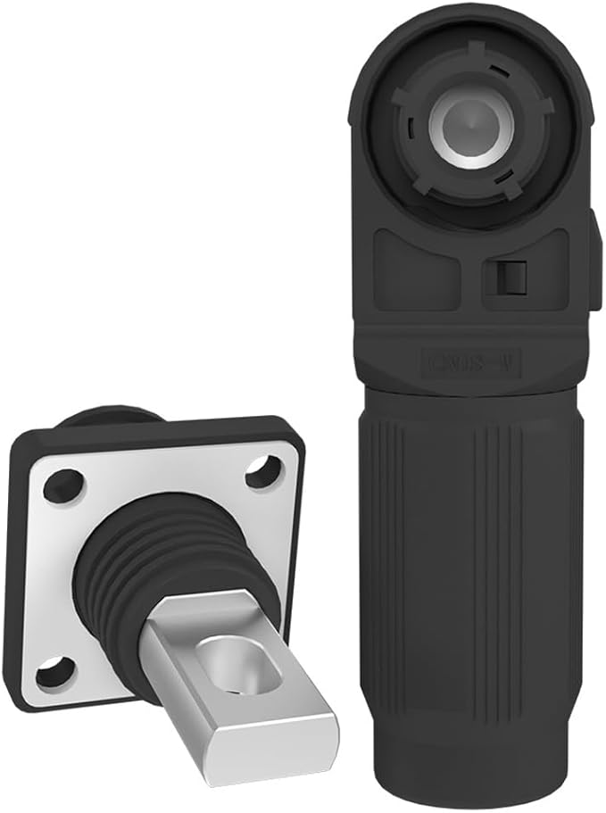 1 Set Battery Energy Storage Connector, Quick Plug Terminal High Current Connectors Copper Plate Wiring Adapter Right Angle Plug and Socket IP67 Waterproof Power Connector 120A 25mm² (120A, Black)