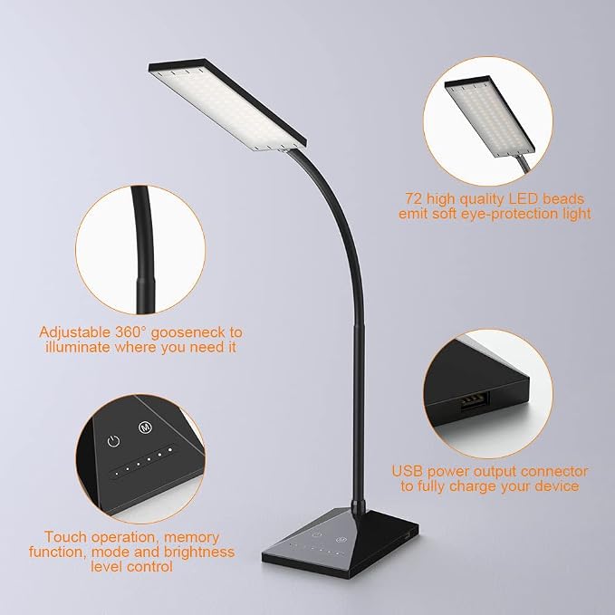 Vansuny LED Desk Lamp with USB Charging Port, Eye-Caring, 5 Color Modes - Image 5
