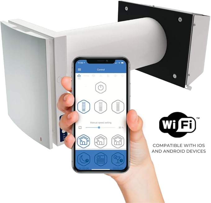 VENTS-US Twinfresh Expert RW1-50-2 Wifi - Ductless Through The Wall Ventilation Fan with Remote & App Control, Provides Fresh Air Intake, and Stale Air Exhaust
