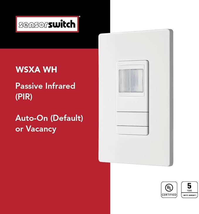 Lithonia Lighting SensorSwitch Wall Mount Motion Sensor Switch, Passive Infrared Wall Switch and Occupancy Sensor, WSXA Series, Single Relay, White (WSXA WH)
