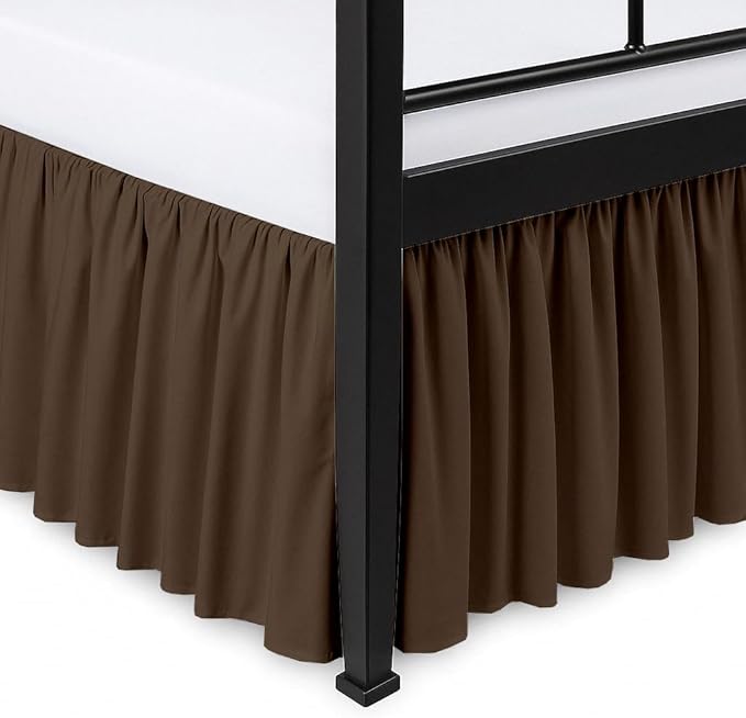 Ruffled Bed Skirt Split Corners with Platform, Tailored Fit Hotel Quality Wrinkle Free Ultra-Soft Microfiber Dust Ruffle, Upto 16 Inch Drop, Full XL, Chocolate
