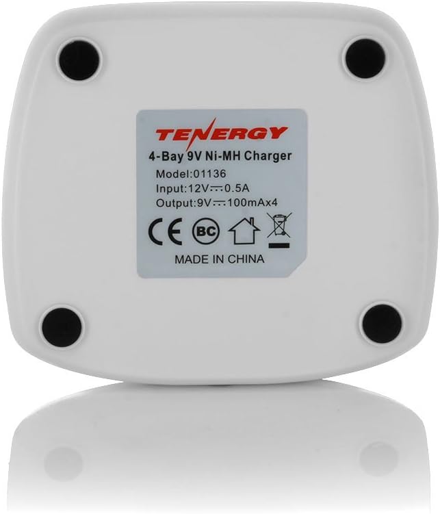 Tenergy TN136 Smart 9V 4-Bay Battery Charger for Rechargeable NiMH 9 Volt Batteries
