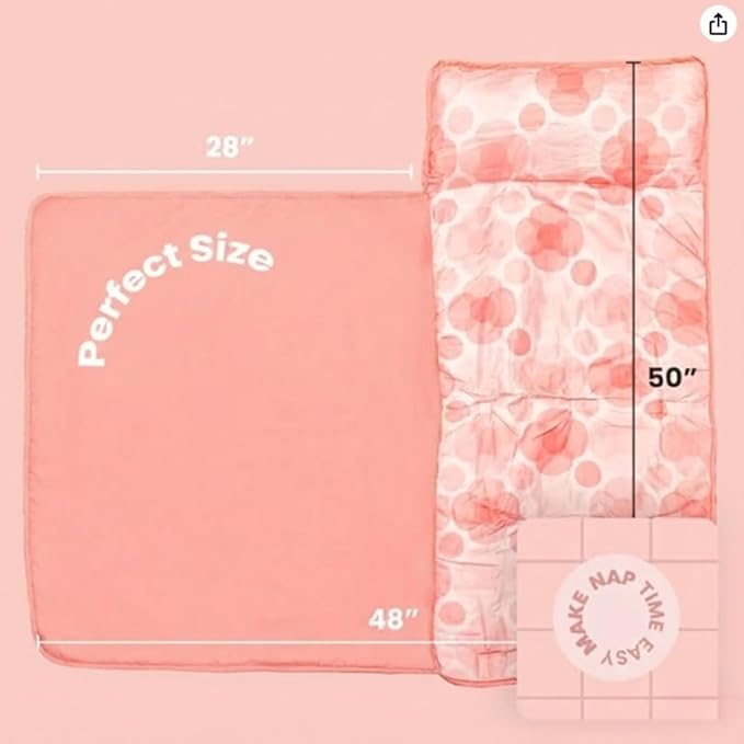Toddler Nap Mat with Removable Pillow and Blanket (21" x 48") - Soft Sleep Mats for Kids, Daycare, Preschool, Travel - Machine Washable Roll Up Sleeping Bag - Nap Mat by Zunee