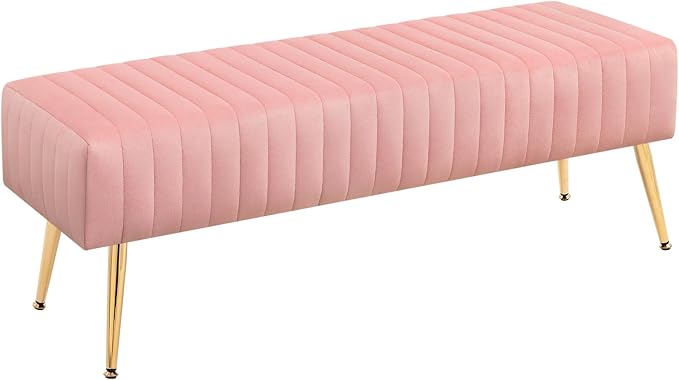 44 Inch Velvet Bench, Upholstered Tufted Striped Fabric Bedroom Bench by FurnilivingFurnitureforHome