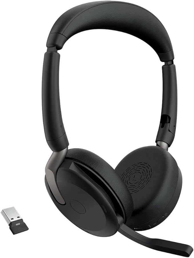 Jabra Evolve2 65 Flex Wireless Stereo Headset - Bluetooth, Noise-Cancelling ClearVoice Technology & Hybrid ANC - Works with All Leading UC Platforms Such As Zoom & Google Meet - Black