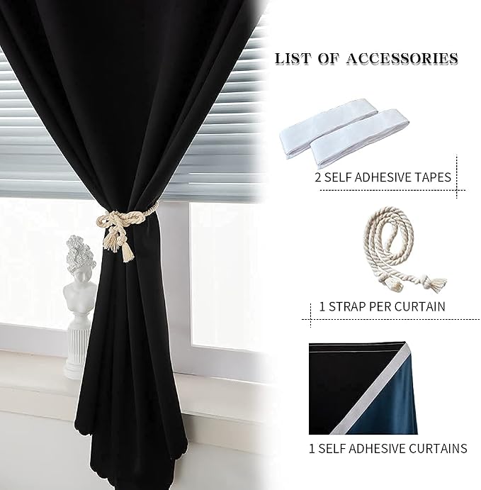 JILRON Adhesive Curtain 100% Blackout No-Drill Easy Install - Image 4
